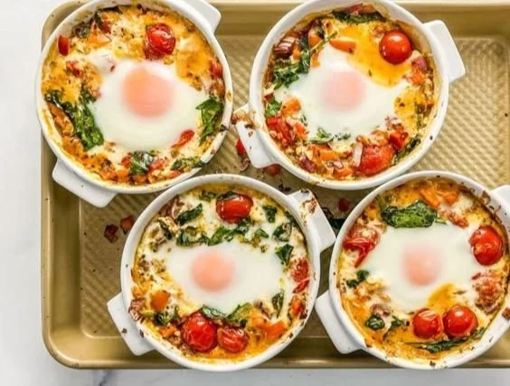 Baked Feta Eggs with Tomatoes and Spinach