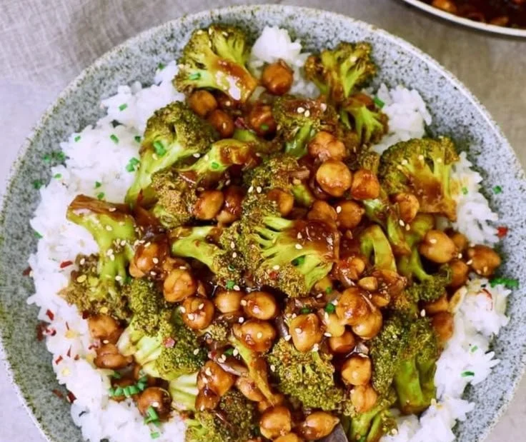 Delicious broccoli stir-fry with chickpeas served on a plate