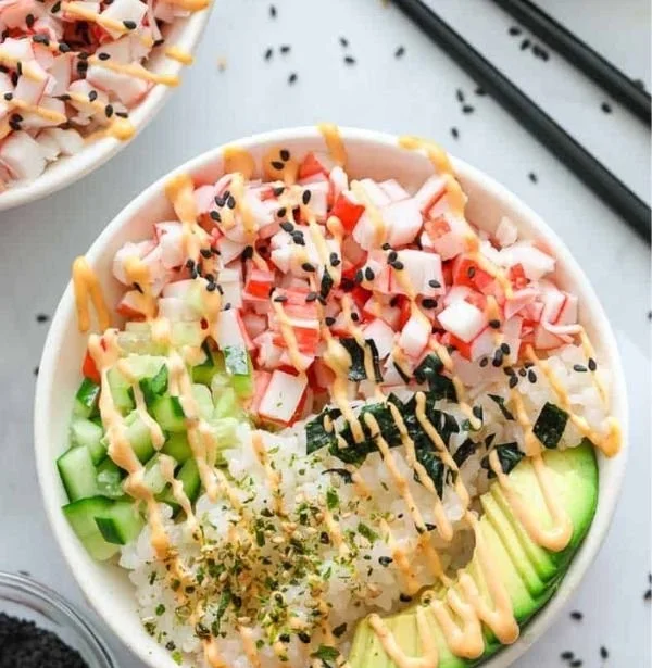 Easy California Roll Sushi Bowl with fresh ingredients and vibrant colors