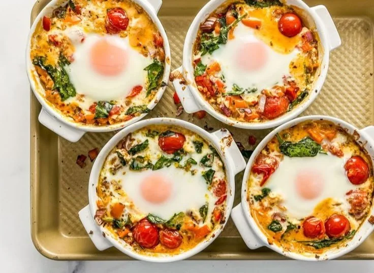 Baked Feta Eggs with Tomatoes and Spinach