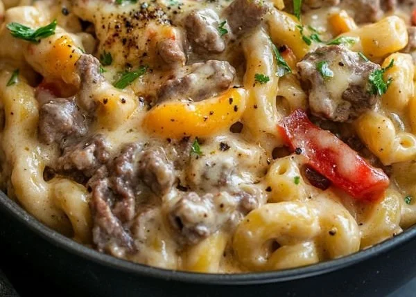 High-Protein Creamy Philly Cheesesteak Mac &amp; Cheese Bliss