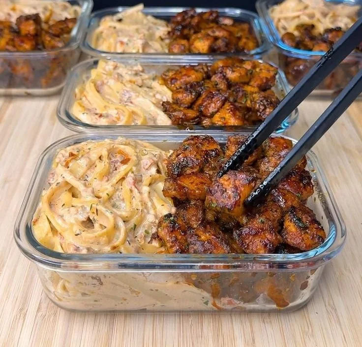 Delicious Honey Butter Chicken Alfredo served with fettuccine pasta