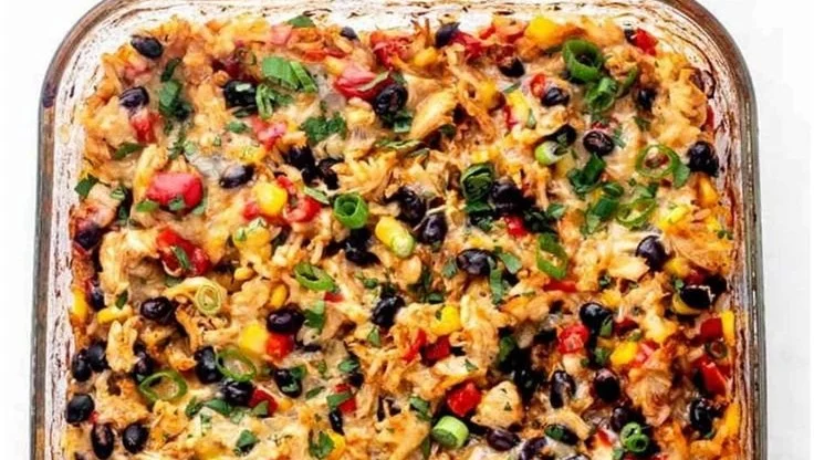 Delicious Protein Burrito Casserole served in a dish with toppings